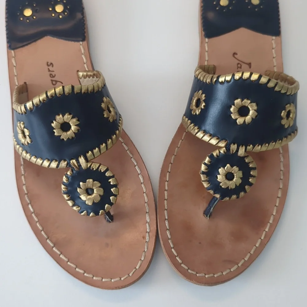 Jack Rogers Nantucket Gold Sandal in Midnight and Gold Navy Gold size 9 - Picture 11 of 14
